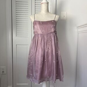 Storia Party Dress-strapless, lavender, pearl accents, lined-Size M